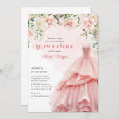 Invitation Robe rose formelle florale d'aquarelle unique (Devant / Derrière)