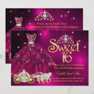 Invitation Robe rose framboise pour les 16 ans Diadème Carros