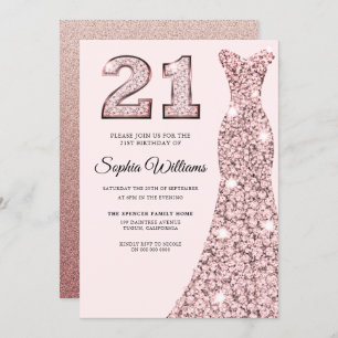 Invitation Robe rose Gold Bluish 21e fête d'anniversaire