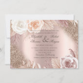 Invitation Robe Rose Gold Fleurs Boho Mariage (Devant)
