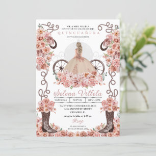 Invitation Robe rose Gold Princess & Bottes Quinceañera