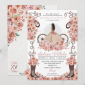 Invitation Robe rose Gold Princess & Bottes Quinceañera (Devant / Derrière)