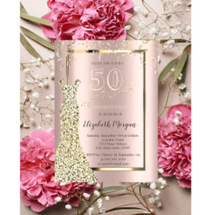 Invitation Robe Rose Gold Sequins Or 50e anniversaire