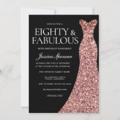 Invitation Robe rose Gold Sparkle Black 80e anniversaire fête (Devant)