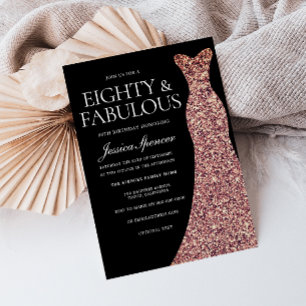 Invitation Robe rose Gold Sparkle Black 80e anniversaire fête