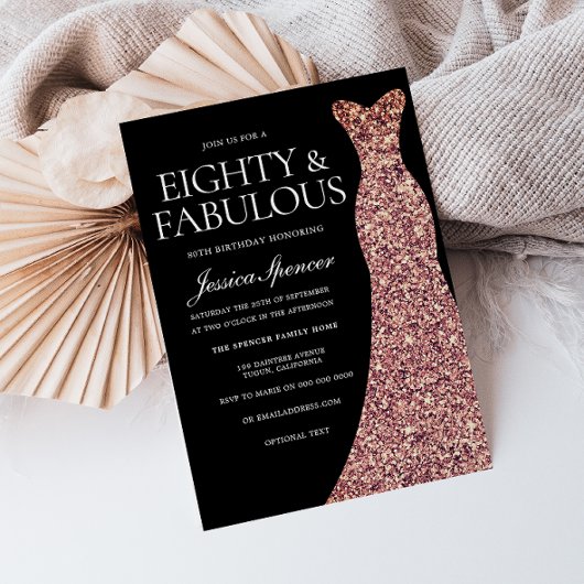 Invitation Robe rose Gold Sparkle Black 80e anniversaire fête