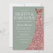 Invitation Robe rose Gold Sparkle Sage 80e fête d'anniversair (Devant)