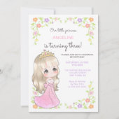 Invitation Robe rose mignonne Princesse Floral Photo Annivers (Devant)