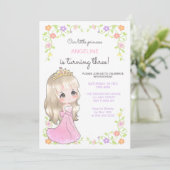 Invitation Robe rose mignonne Princesse Floral Photo Annivers (Debout devant)