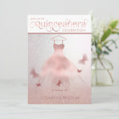 Invitation Robe rose moderne or brillant ombre Quinceañera (Debout devant)