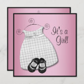 Invitation Robe rose Noir Chaussures Rose Noir Bébé Fille Dou (Devant / Derrière)