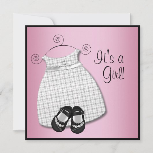 Invitation Robe rose Noir Chaussures Rose Noir Bébé Fille Dou (Devant)