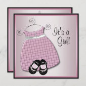 Invitation Robe rose Noir Chaussures Rose Noir Bébé Fille Dou (Devant / Derrière)