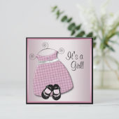 Invitation Robe rose Noir Chaussures Rose Noir Bébé Fille Dou (Debout devant)