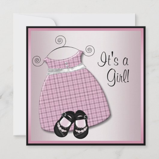 Invitation Robe rose Noir Chaussures Rose Noir Bébé Fille Dou (Devant)