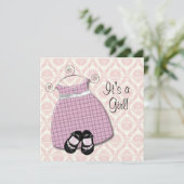 Invitation Robe rose Noir Chaussures Rose Noir Damas Bébé Fil (Debout devant)