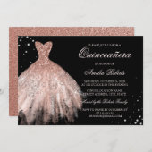 Invitation Robe Rose noir or étincelante Quinceanera Invitati (Devant / Derrière)