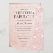Invitation Robe rose or 13 & Fabuleux 13e anniversaire (Devant / Derrière)