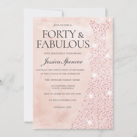 Invitation Robe rose or 40 & Fabuleux 40e anniversaire (Devant)