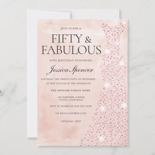 Invitation Robe Rose Or 50 & Fabuleux 50e anniversaire (Devant)