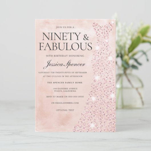 Invitation Robe Rose Or 90 & Fabuleux 90e anniversaire (Debout devant)