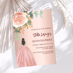 Invitation Robe rose or à fleurs Quinceanera