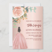 Invitation Robe rose or à fleurs Quinceanera (Devant)