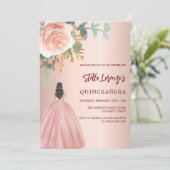 Invitation Robe rose or à fleurs Quinceanera (Debout devant)