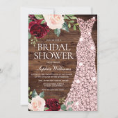 Invitation Robe rose or Blush Red Rustic Fête des mariées (Devant)