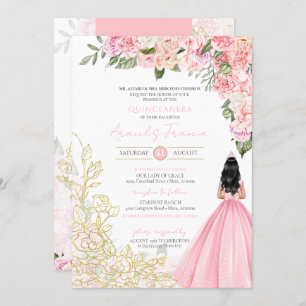 Invitation Robe Rose or élégant Floral jolie robe Quinceañera
