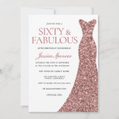 Invitation Robe rose or étincelante femmes 60e fête d'anniver (Devant)