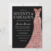Invitation Robe rose or étincelante Noir 70e fête d'anniversa (Devant)