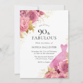 Invitation Robe rose or étincelante Rose 90e fête d'anniversa (Devant)