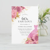 Invitation Robe rose or étincelante Roses 60e fête d'annivers (Debout devant)