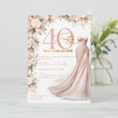Invitation Robe rose or étincelle Floral 40e fête d'anniversa (Debout devant)