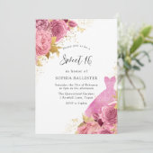 Invitation Robe rose & or Étincelle Rose Douce 16 Partie (Debout devant)