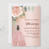 Invitation Robe rose or floral Quinceanera luxe (Devant)
