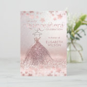 Invitation Robe rose or gliteuse étoiles Quinceañera Invita (Debout devant)