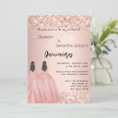 Invitation Robe rose or jumelle filles Quinceanera (Debout devant)