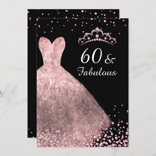 Invitation Robe rose or noir 60 et fabuleux 60e anniversaire (Devant / Derrière)