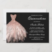 Invitation Robe rose or noir Parties scintillant Quinceanera (Devant)