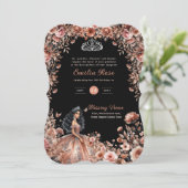 Invitation Robe rose or noir Quinceanera robe Roses floraux (Debout devant)