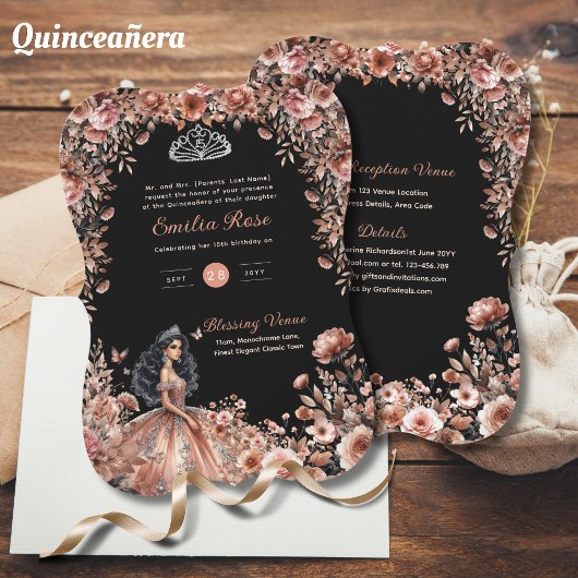 Invitation Robe rose or noir Quinceanera robe Roses floraux