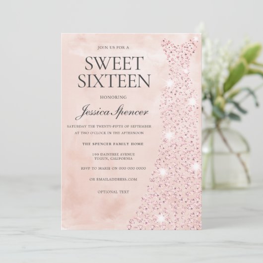 Invitation Robe rose Or Parties scintillant Douce 16 Partie (Debout devant)