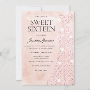 Invitation Robe rose Or Parties scintillant Douce 16 Partie