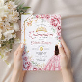 Invitation Robe rose or Quinceanera Floral