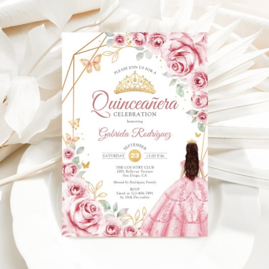 Invitation Robe rose or Quinceanera Floral