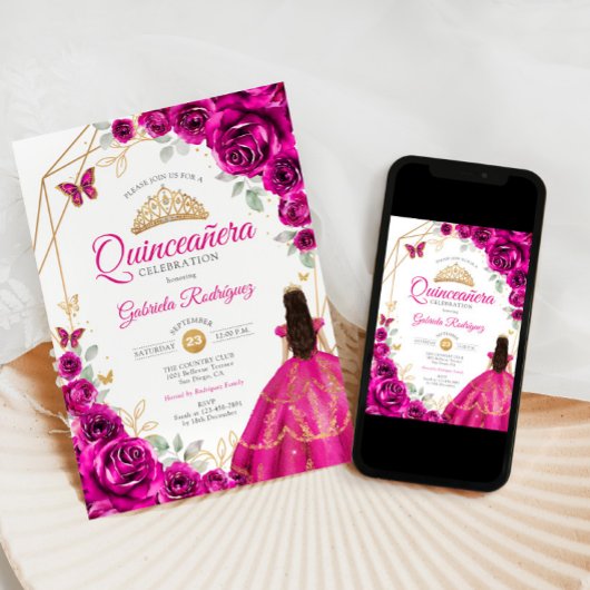 Invitation Robe rose or Quinceanera Fuchsia