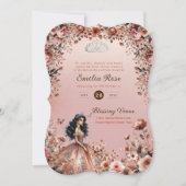 Invitation Robe rose or Quinceanera Roses floraux (Devant)