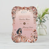 Invitation Robe rose or Quinceanera Roses floraux (Debout devant)